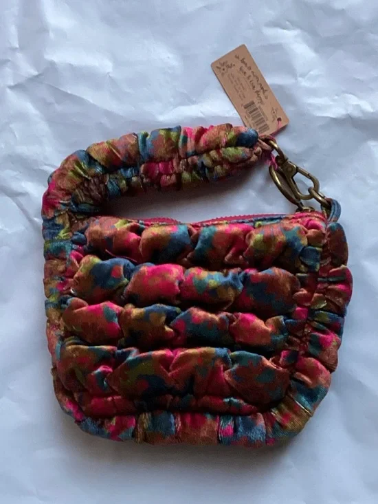 NWT Natural Life Puffy Velvet Mini Pouch - Teal/Pink Floral - Picture 6 of 6